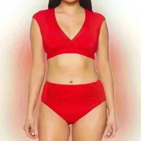 Bleu Rod Beattie Behind the Seams Cap Sleeve swim Top red size 14 pool beach - Picture 4 of 10